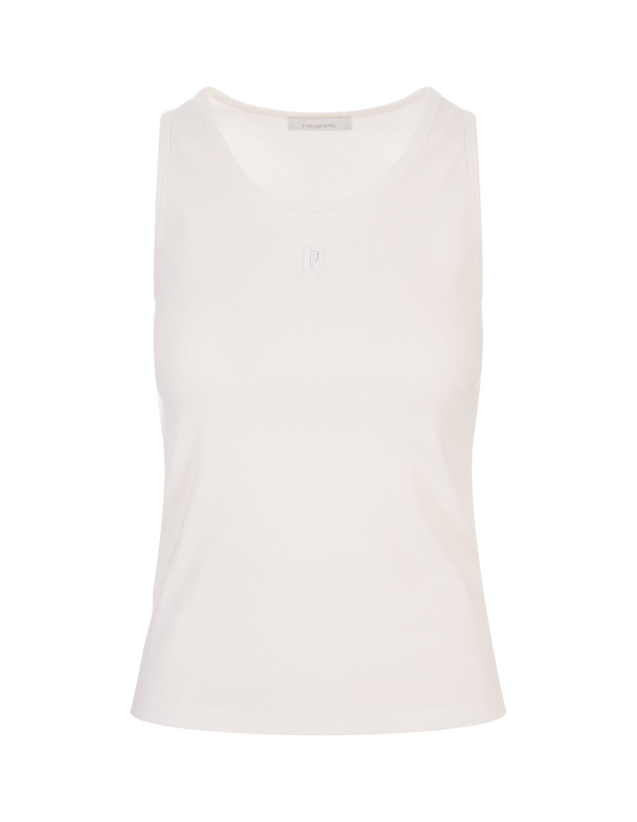 RABANNE WHITE TANK TOP WITH MONOGRAM DETAIL 