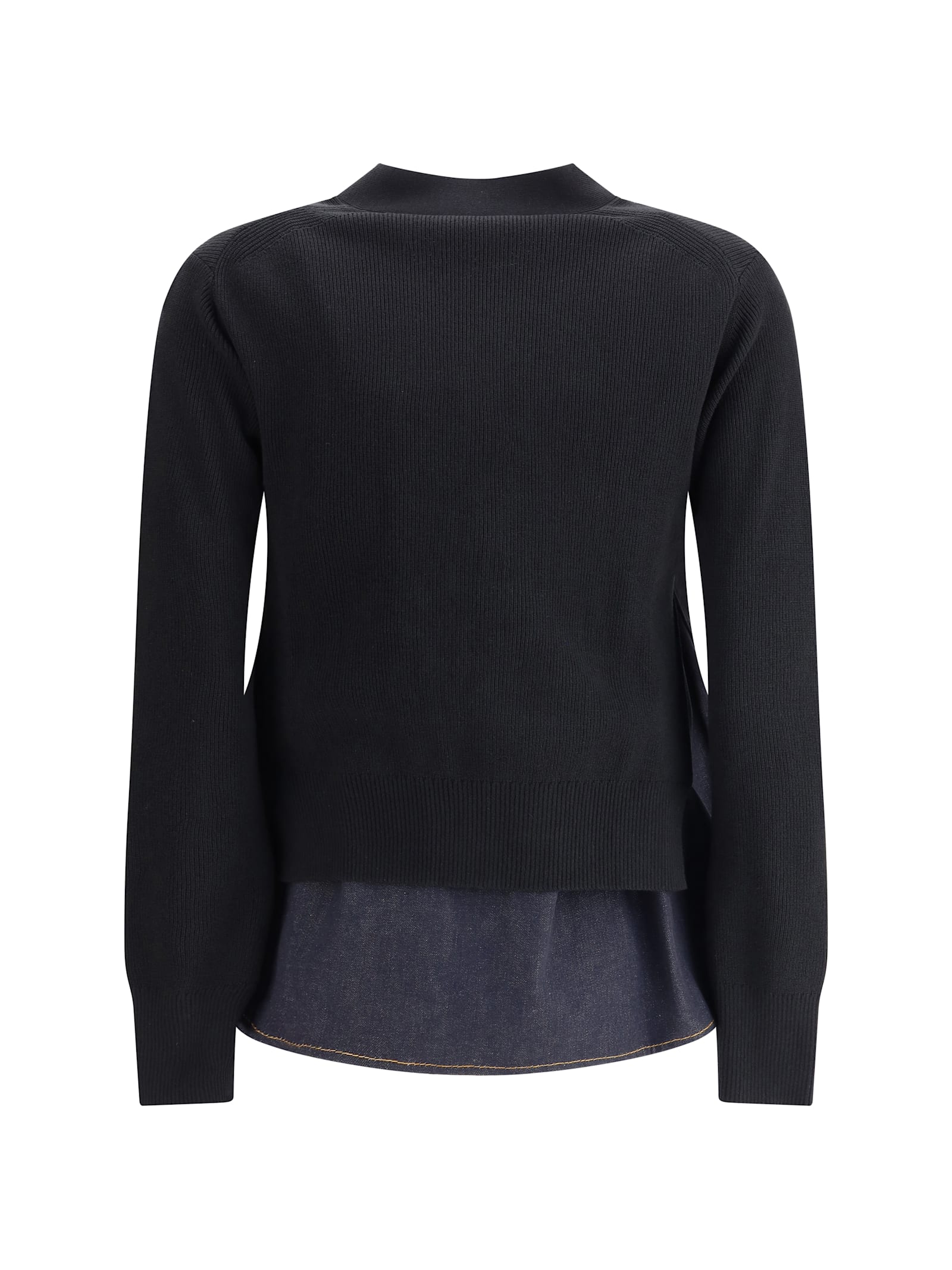 Sacai Cardigan With Denim Panel In Multi