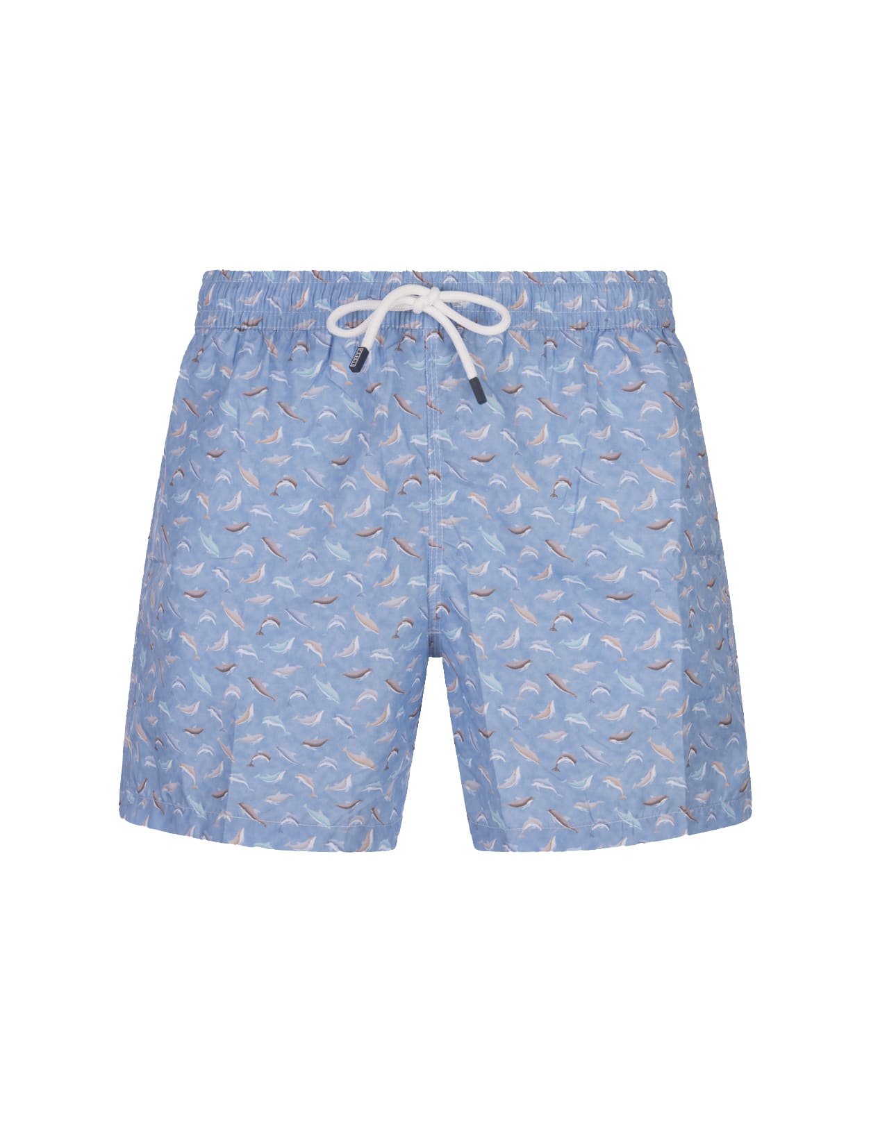 Shop Fedeli Light Blue Swim Shorts With Dolphin Pattern