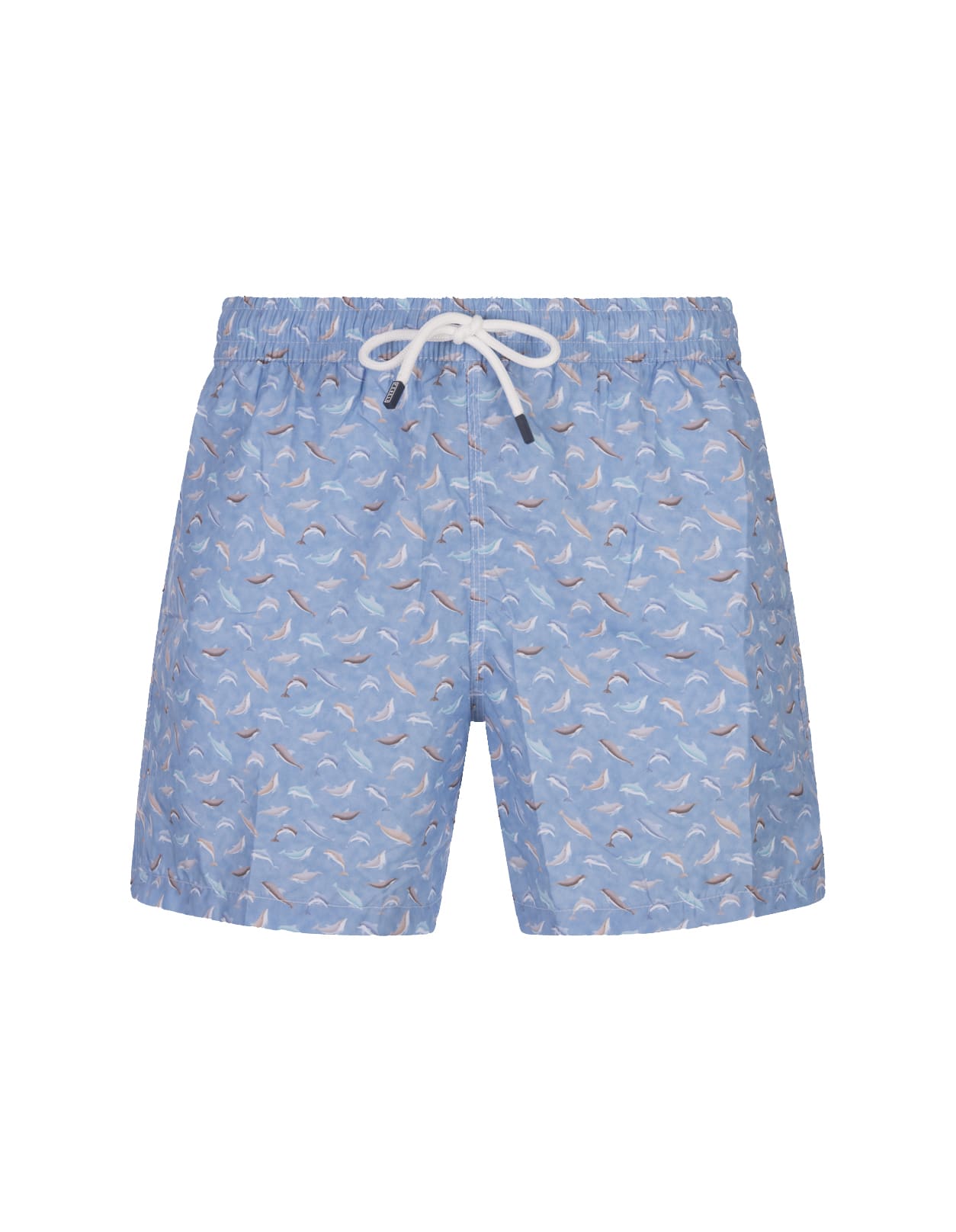 Light Blue Swim Shorts With Dolphin Pattern