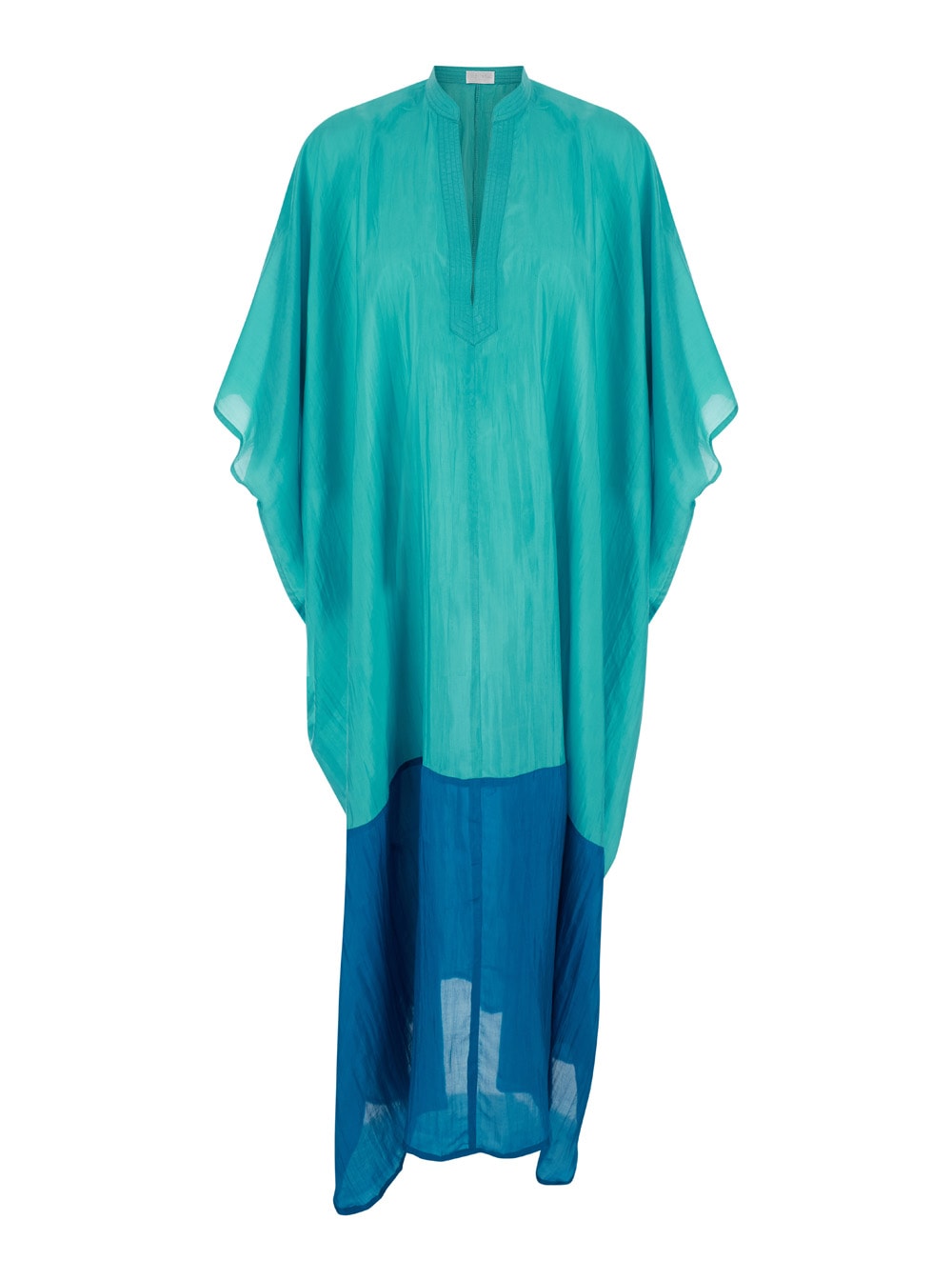 Blue And Light Blue Bicolor Tunic With Cap Sleeves In Silk Woman