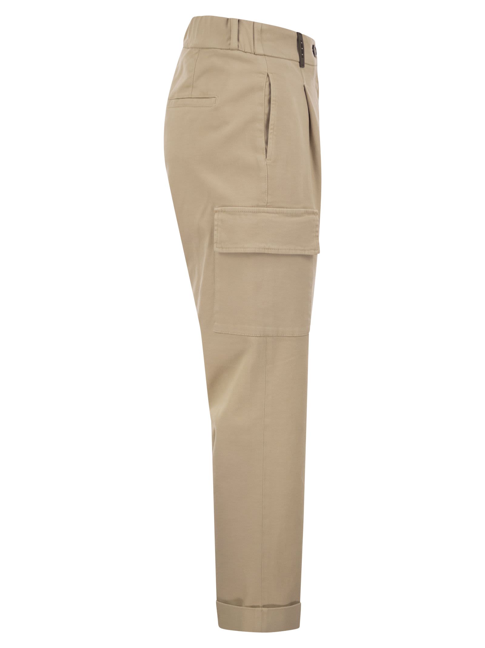 Shop Peserico Cargo Carrot Trousers In Cotton Gabardine In Light Brown