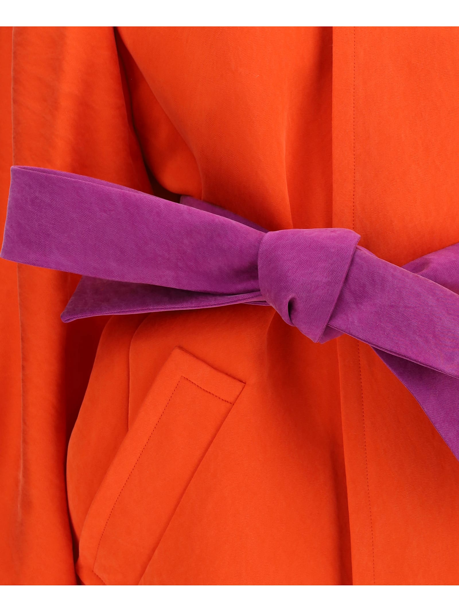 Saint Laurent Belted Stonewashed Silk Satin Coat In Orange