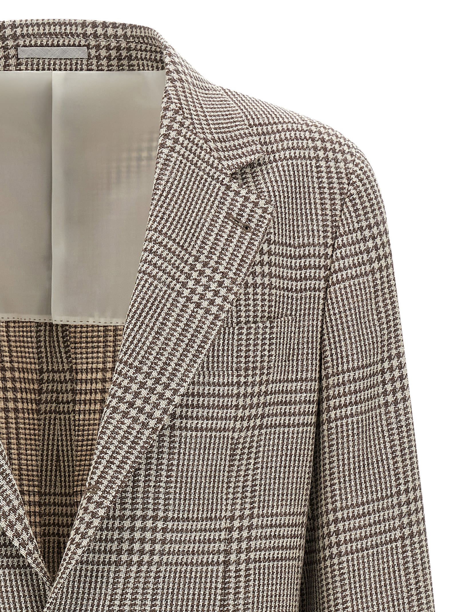 Brunello Cucinelli Houndstooth Check Single-breasted Blazer In Neutral