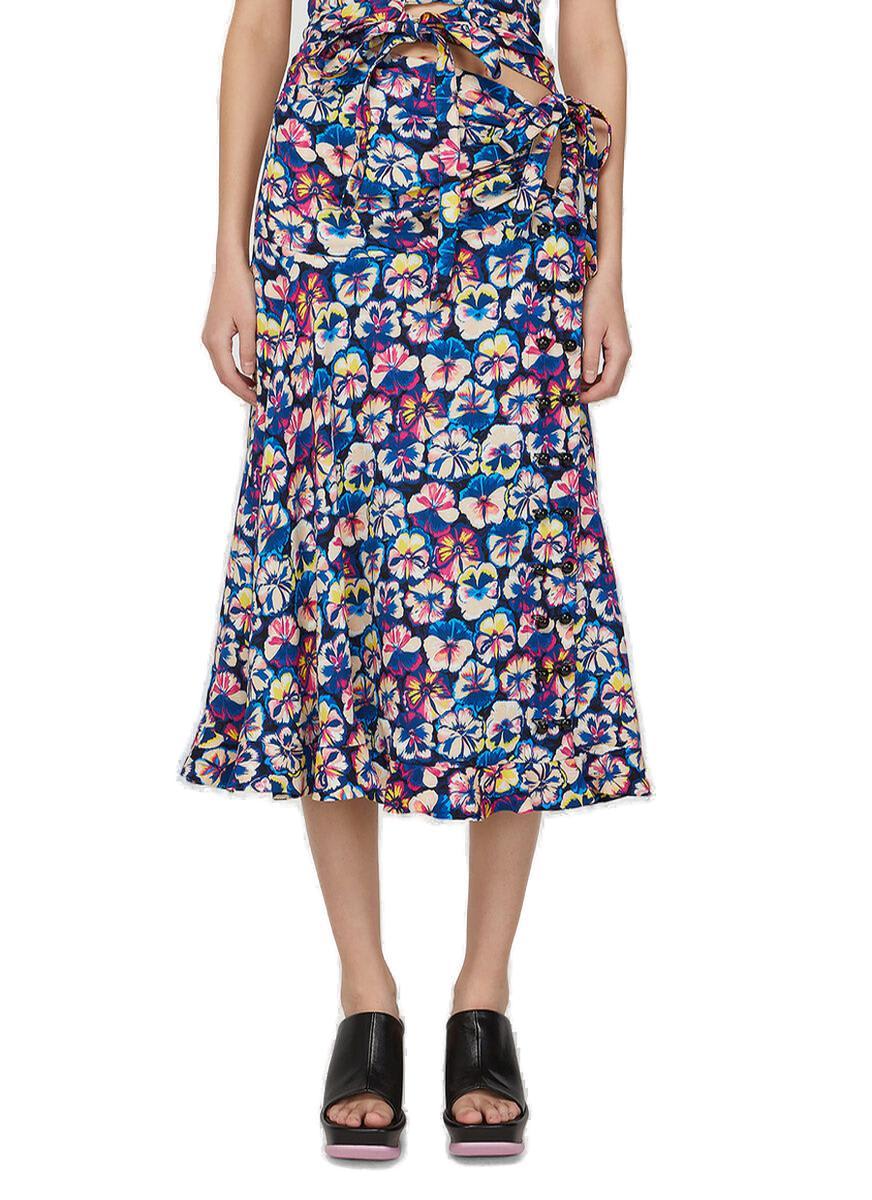 Paco Rabanne Floral Printed Ruffle Hem Midi Skirt