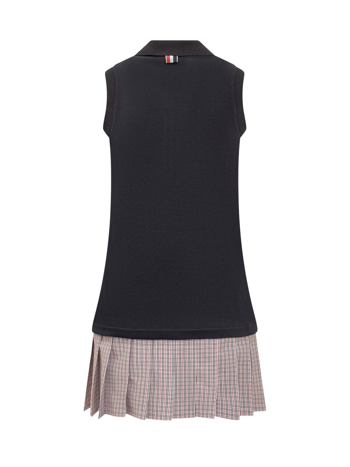 Shop Thom Browne Pleated-panel Sleeveless Polo Dress In Blue