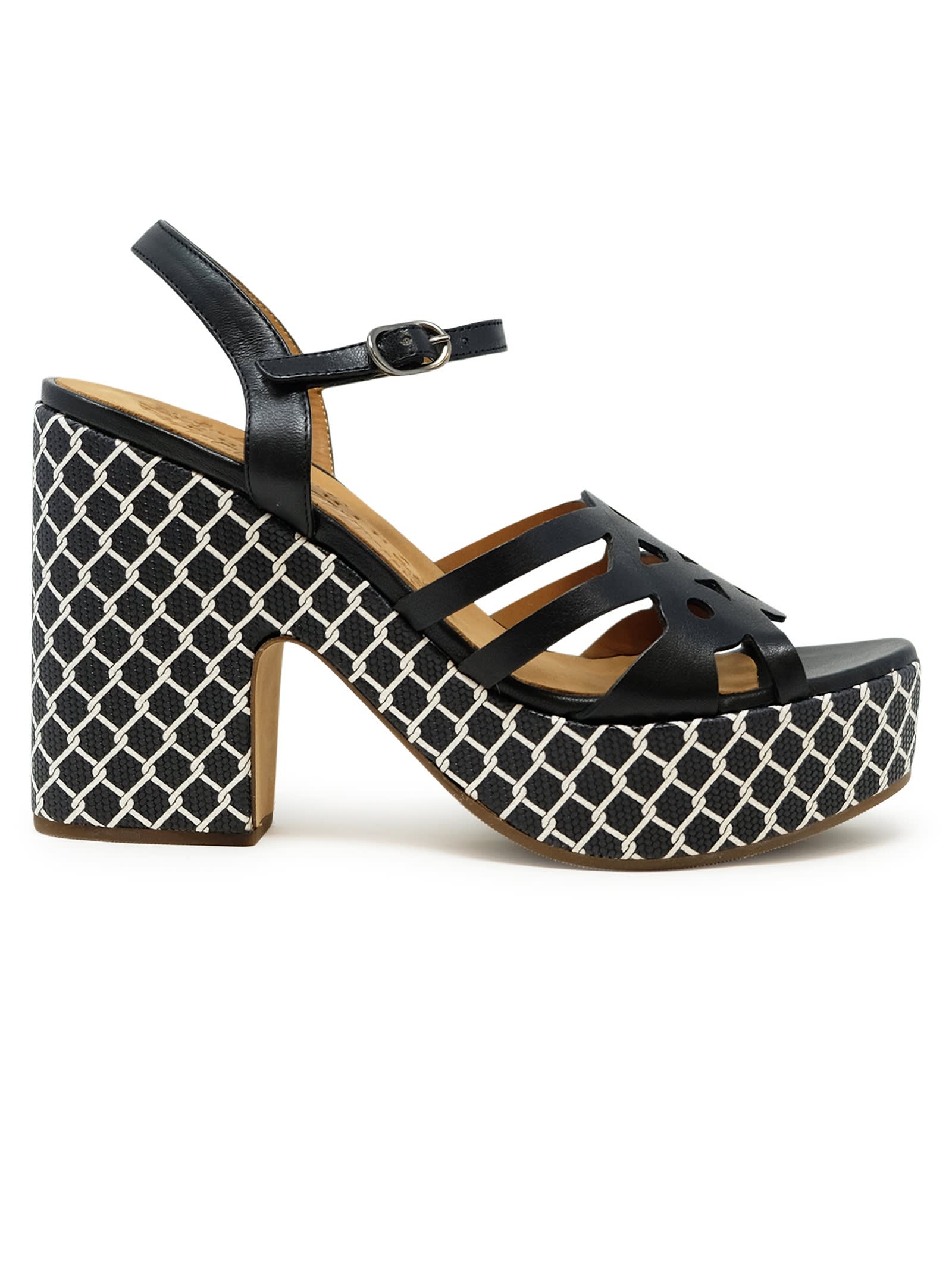 Chie Mihara Black Leather Jelele Sandals