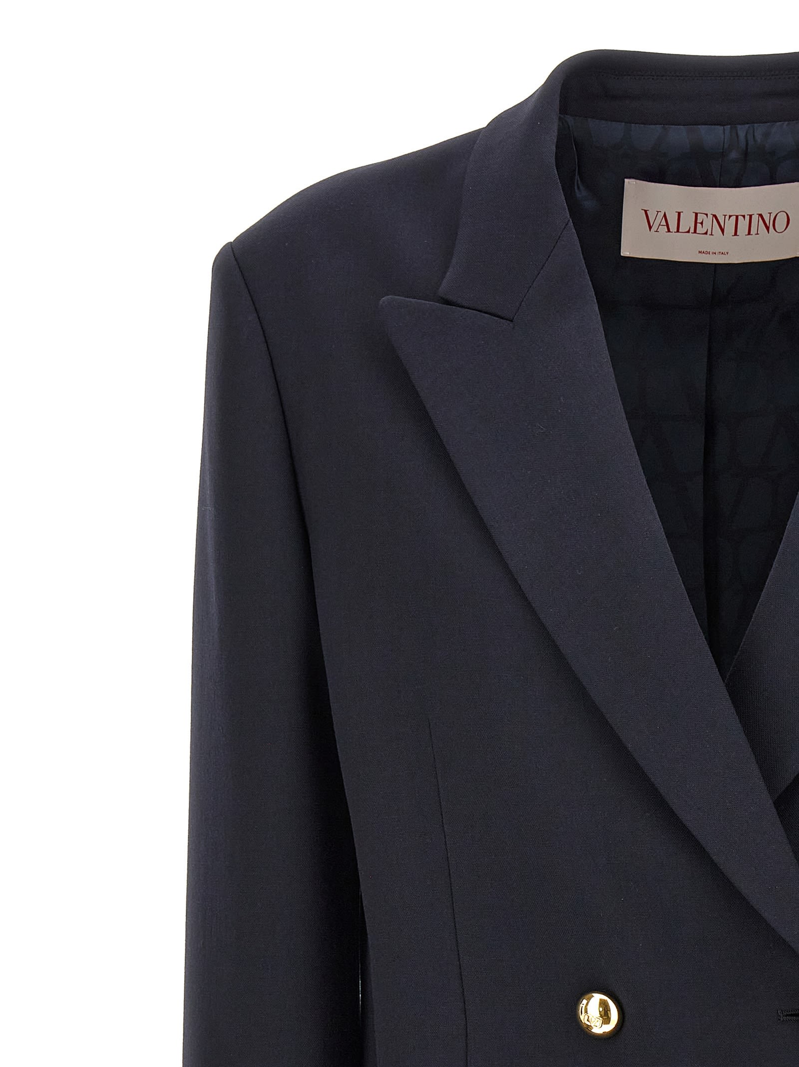 Shop Valentino Double-breasted Blazer In Blue