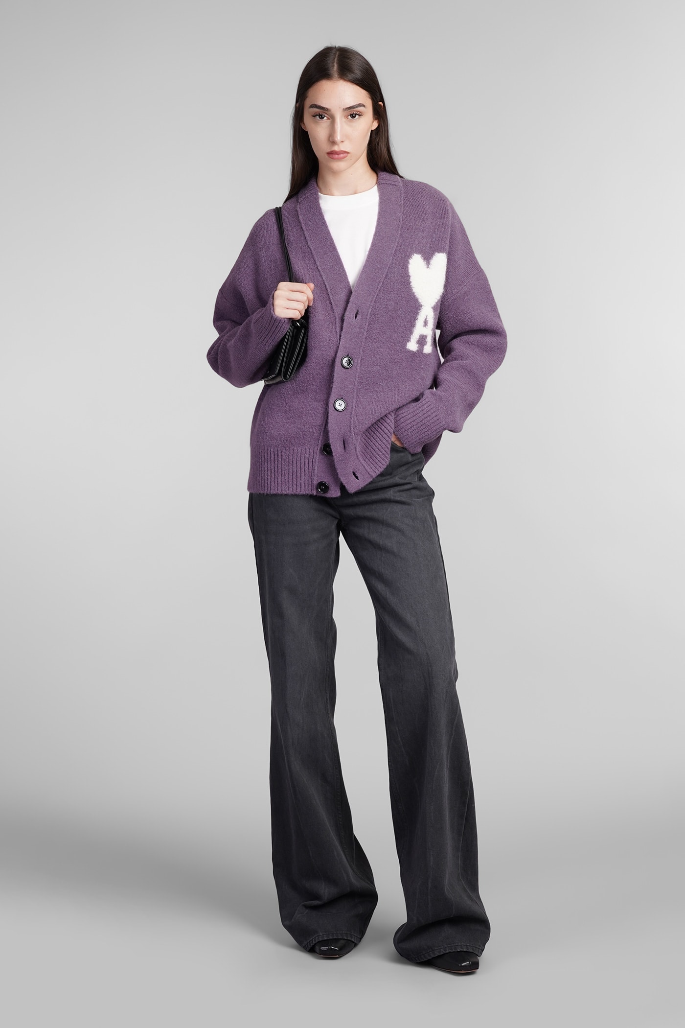 Shop Ami Alexandre Mattiussi Cardigan In Viola Wool