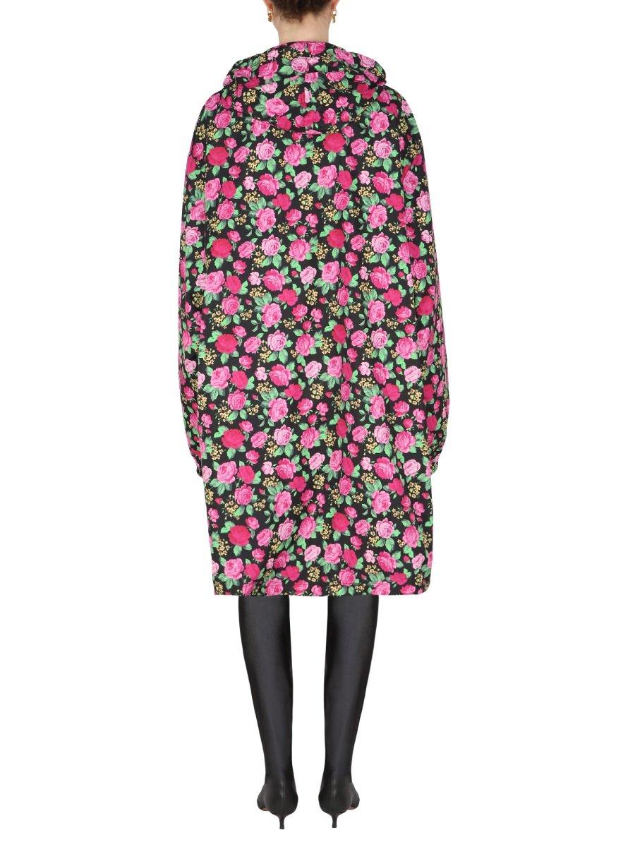 Shop Balenciaga Floral Pattern Hooded Coat In Pink