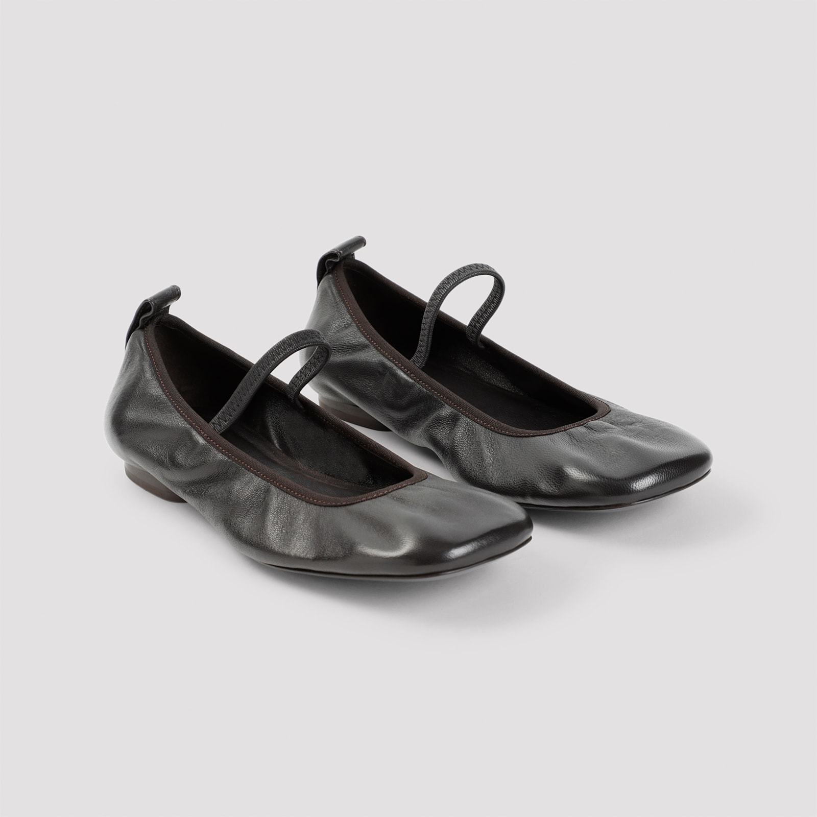 Shop Lemaire Square Flat Ballerinas In Dark Chocolate