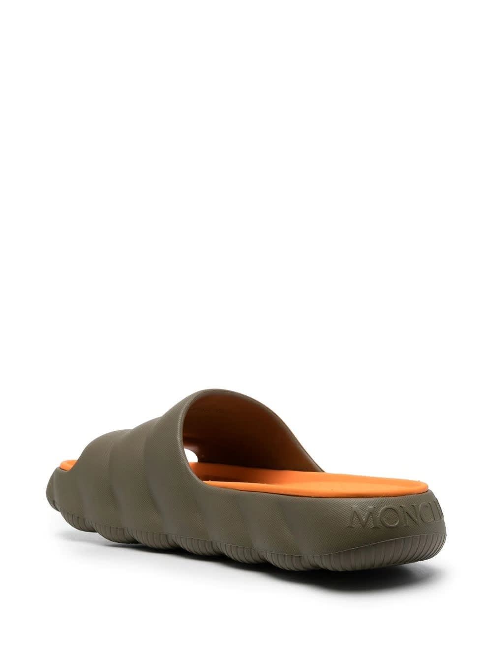 Shop Moncler Orange And Military Green Lilo Slides In Brown