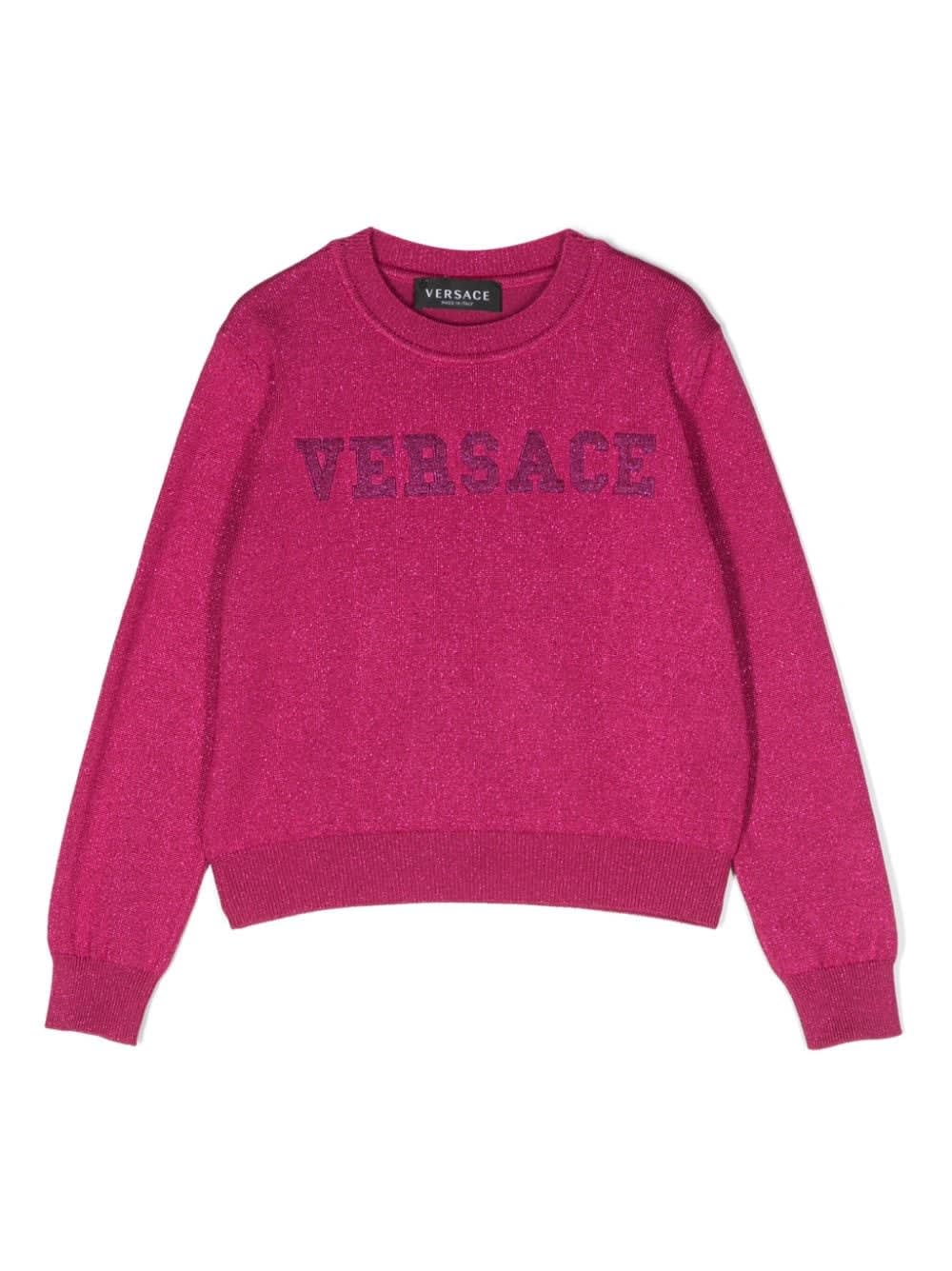 Versace Kids'  Pullover Fucsia In Lurex Bambina In Argento