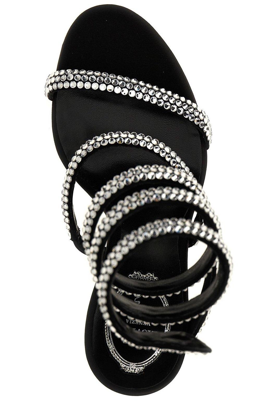 Shop René Caovilla Cleo Embellished Open Toe Sandals In Black
