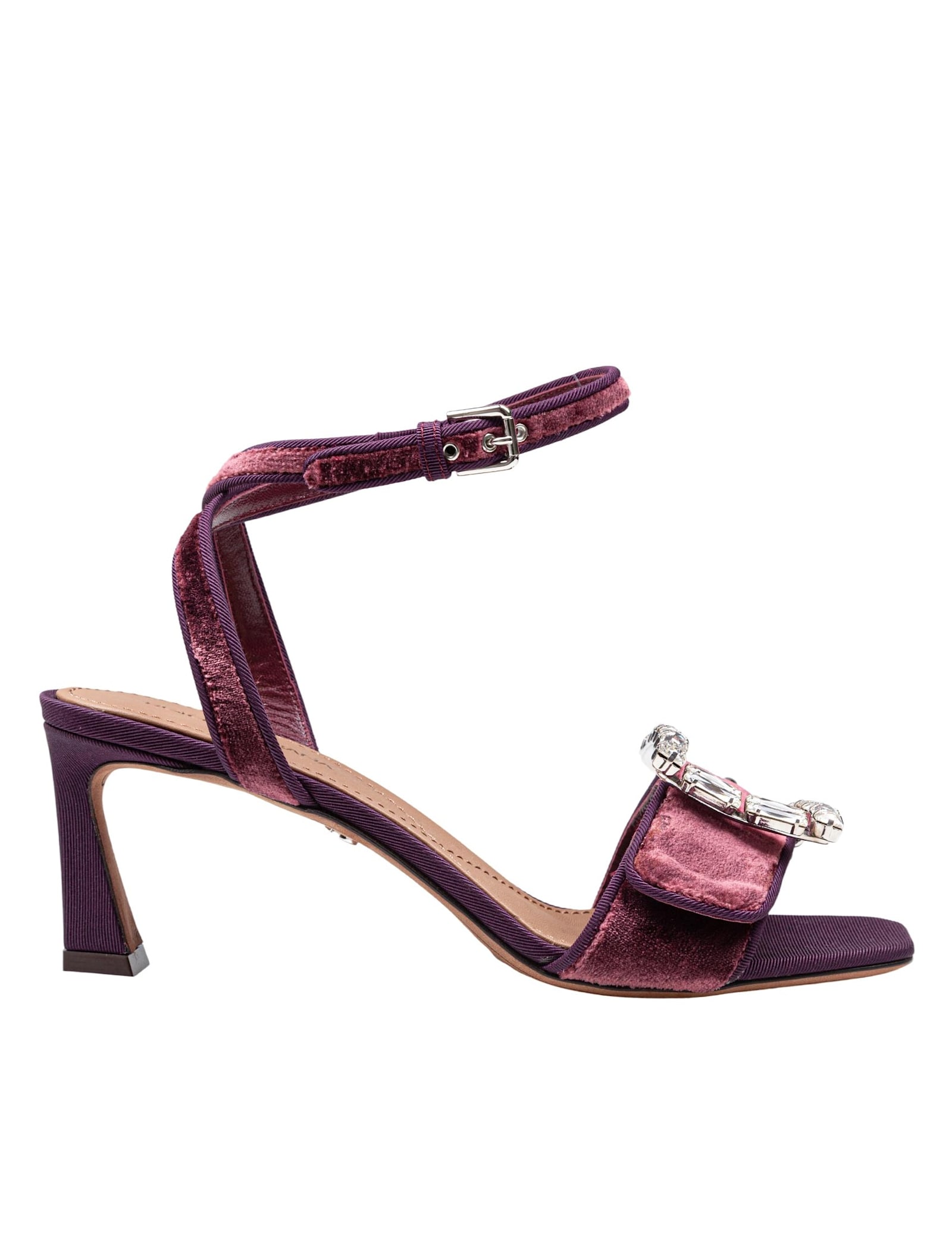 Dolce & Gabbana Velvet Sandal In Vinacca Color With Buckle With Stones In Multicolor