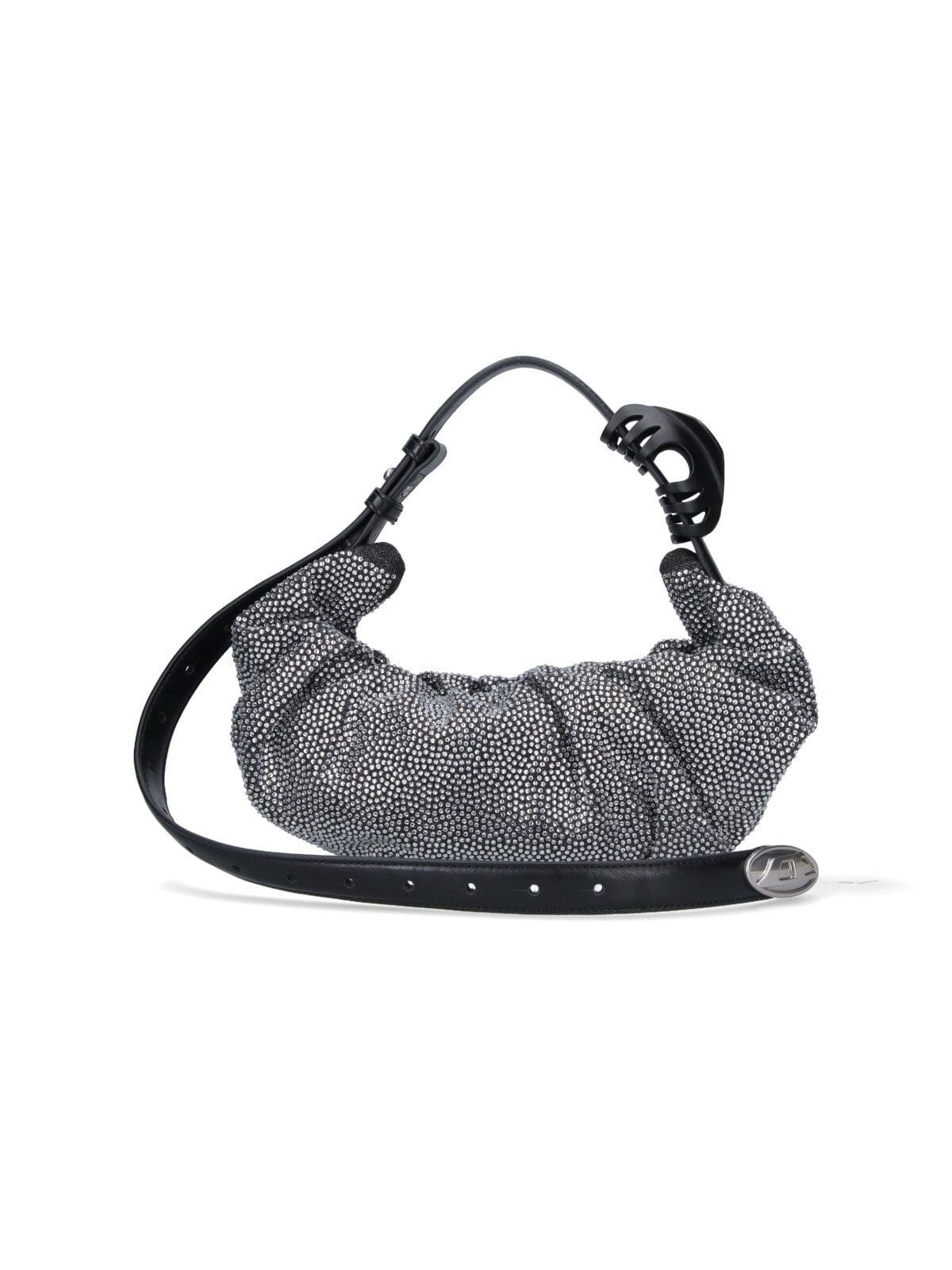 Diesel Small Grab-d Embellished Scrunched Shoulder Bag In Silver
