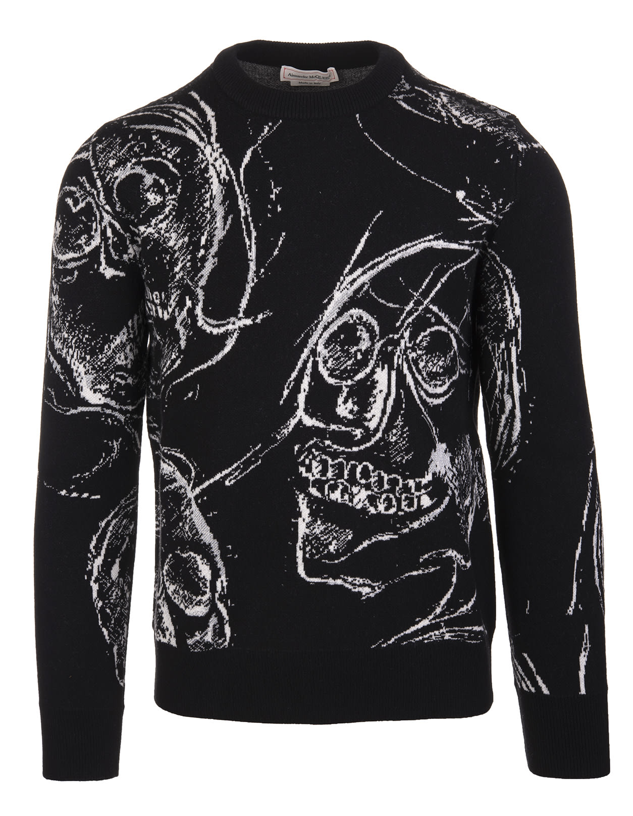 Alexander McQueen Man Black Jacquard Sweater With Painted Skull