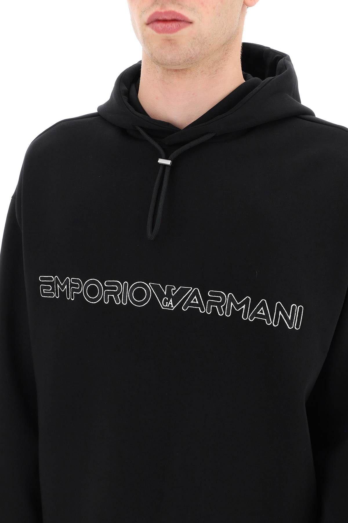 Shop Emporio Armani Logo Embroidered Hoodie
